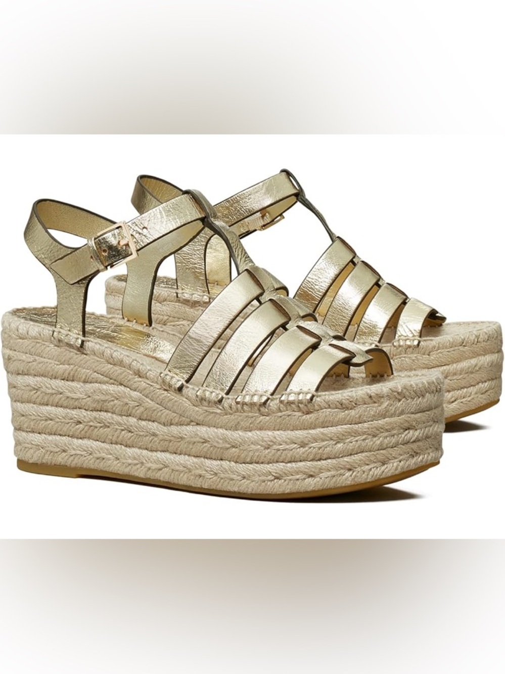 Tory Burch Fisherman Espadrille Wedge 75 mm in spark gold, size 9